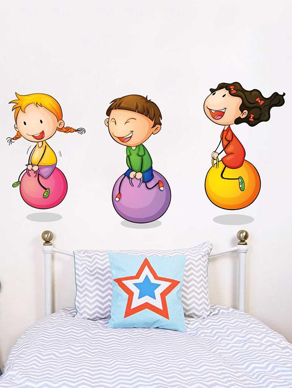 Rawpockets Wall Decals ' Kids Playing Ball Game ' Wall stickers (PVC Vinyl) Multicolour - 15733942 - Zoom Image - 3