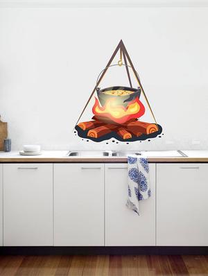 Rawpockets Wall Decals ' Fire Pot Cooking - Kitchen Room ' Wall stickers (PVC Vinyl) Multicolour - 15734013 - Standard Image - 3