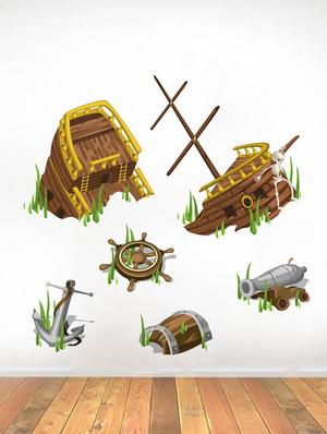 Rawpockets Wall Decals ' Old Broken Ship - Living Room ' Wall stickers (PVC Vinyl) Multicolour - 15734017 - Standard Image - 3