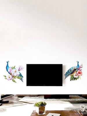 Rawpockets Wall Decals ' Peacock Pair on Flowers ' Wall stickers (PVC Vinyl) Multicolour - 15734022 - Standard Image - 3