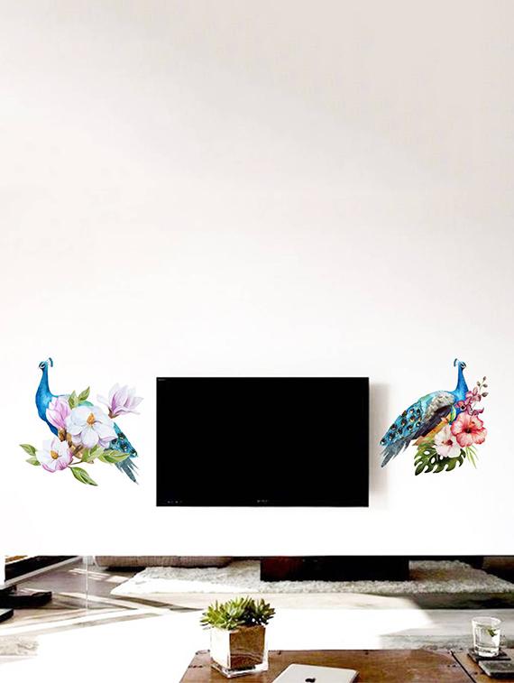 Rawpockets Wall Decals ' Peacock Pair on Flowers ' Wall stickers (PVC Vinyl) Multicolour - 15734022 - Zoom Image - 3