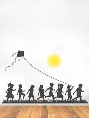 Rawpockets Wall Decals ' Kid's Playing Kites on Sunset - Kid's Room ' Wall stickers (PVC Vinyl) Multicolour - 15734024 - Standard Image - 3