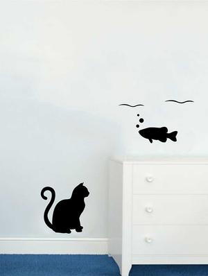 Rawpockets Wall Decals ' Cat and Fish ' Wall stickers (PVC Vinyl) Multicolour - 15734041 - Standard Image - 3