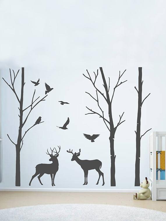 Rawpockets Wall Decals ' Deer and Jungle Black Story ' Wall stickers (PVC Vinyl) Multicolour - 15734083 - Zoom Image - 3