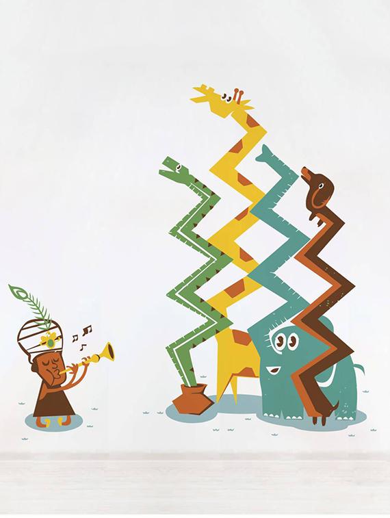 Rawpockets Wall Decals ' Man Playing Music and Funny Animals ' Wall stickers (PVC Vinyl) Multicolour - 15734091 - Zoom Image - 3