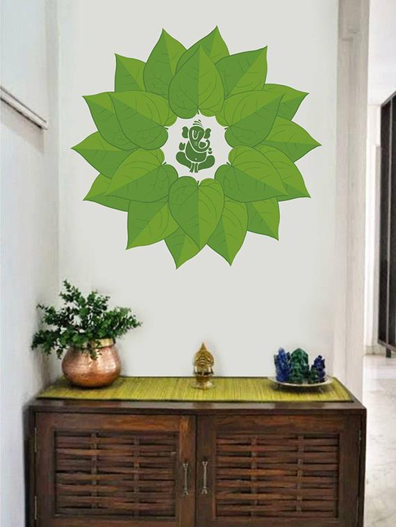 Rawpockets Wall Decals ' Lord Ganesha Green Decorative Leaves ' Wall stickers (PVC Vinyl) Multicolour - 15734092 - Zoom Image - 3
