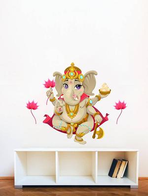 Rawpockets Wall Decals ' Lord Ganesha with Lotus Flower ' Wall stickers (PVC Vinyl) Multicolour - 15734096 - Standard Image - 3