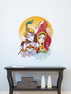 Rawpockets Wall Decals ' Lord Krishna Radha Flute Singing ' Wall stickers (PVC Vinyl) Multicolour - 15734097 - Standard Image - 3