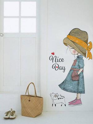 Rawpockets Wall Decals ' Girl and Cat Nice Day ' Wall stickers (PVC Vinyl) Multicolour - 15734098 - Standard Image - 3