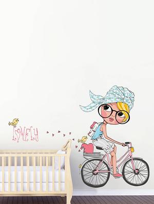 Rawpockets Wall Decals ' Girl on a Cycle and Love Birds ' Wall stickers (PVC Vinyl) Multicolour - 15734099 - Standard Image - 3