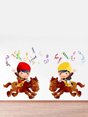 Rawpockets Wall Decals ' Champion Kids Riding Horse - Kids Room ' Wall stickers (PVC Vinyl) Multicolour - 15734116 - Standard Image - 3