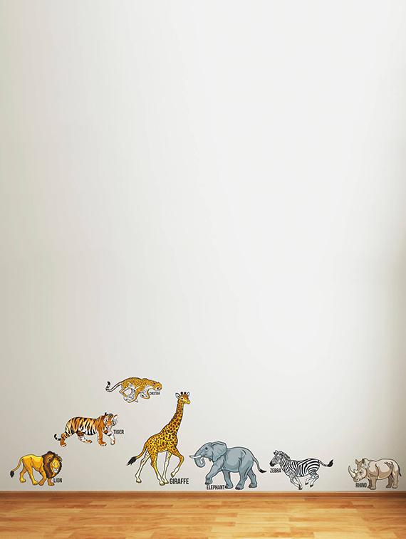 Rawpockets Wall Decals ' Wild Animals with Name - Kids Room ' Wall stickers (PVC Vinyl) Multicolour - 15734121 - Zoom Image - 3