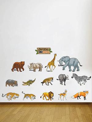 Rawpockets Wall Decals ' Caution Wild animals - Kids Room ' Wall stickers (PVC Vinyl) Multicolour - 15734122 - Standard Image - 3