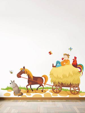 Rawpockets Wall Decals ' Farmer Riding Horse Cart ' Wall stickers (PVC Vinyl) Multicolour - 15734123 - Standard Image - 3