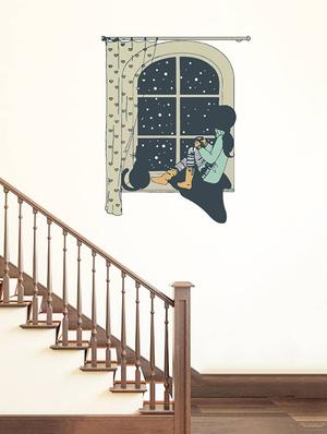Rawpockets Wall Decals ' Girl and Cat on a False Window ' Wall stickers (PVC Vinyl) Multicolour - 15734124 - Standard Image - 3