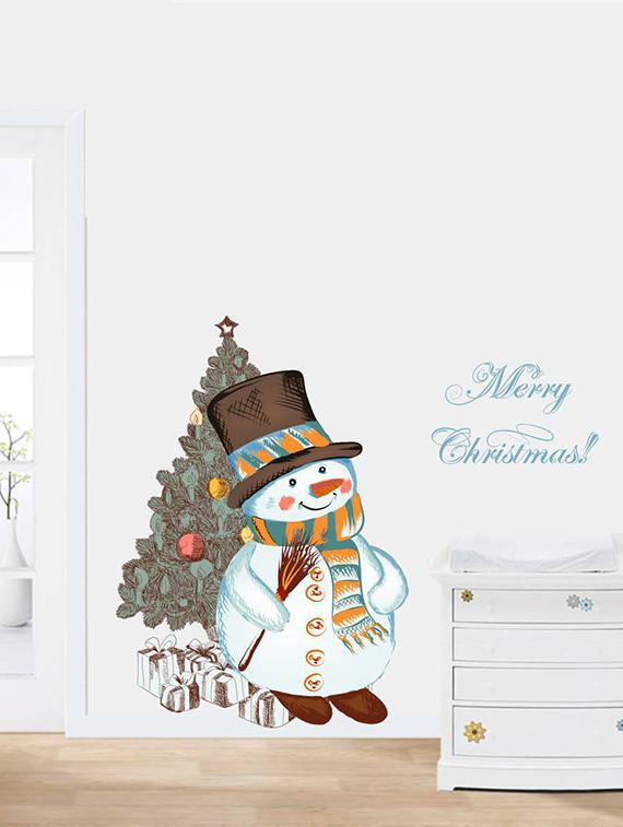 Rawpockets Wall Decals ' Snowman Merry Christmas Decorative ' Wall stickers (PVC Vinyl) Multicolour - 15734127 - Zoom Image - 3
