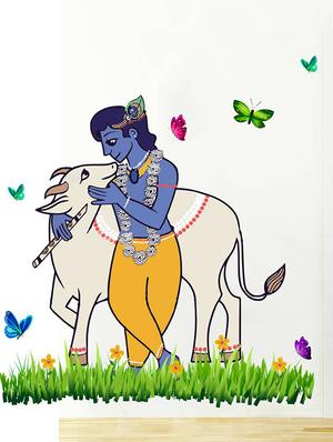Rawpockets Wall Decals ' Lord Krishna and Cow Nature ' Wall stickers (PVC Vinyl) Multicolour - 15734133 - Standard Image - 3