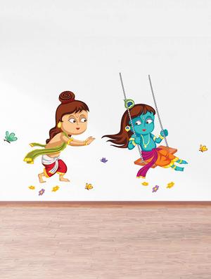 Rawpockets Wall Decals ' Lord Krishna Playing Swing ' Wall stickers (PVC Vinyl) Multicolour - 15734134 - Standard Image - 3