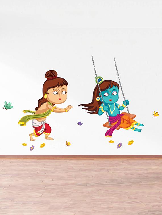 Rawpockets Wall Decals ' Lord Krishna Playing Swing ' Wall stickers (PVC Vinyl) Multicolour - 15734134 - Zoom Image - 3