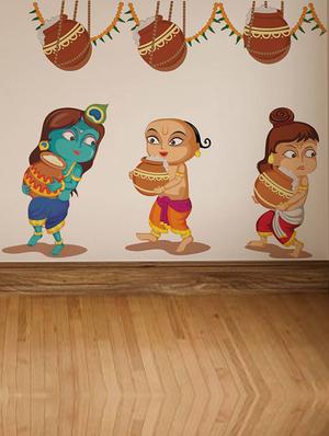 Rawpockets Wall Decals ' Lord Krishna Carrying Butter Pot ' Wall stickers (PVC Vinyl) Multicolour - 15734137 - Standard Image - 3