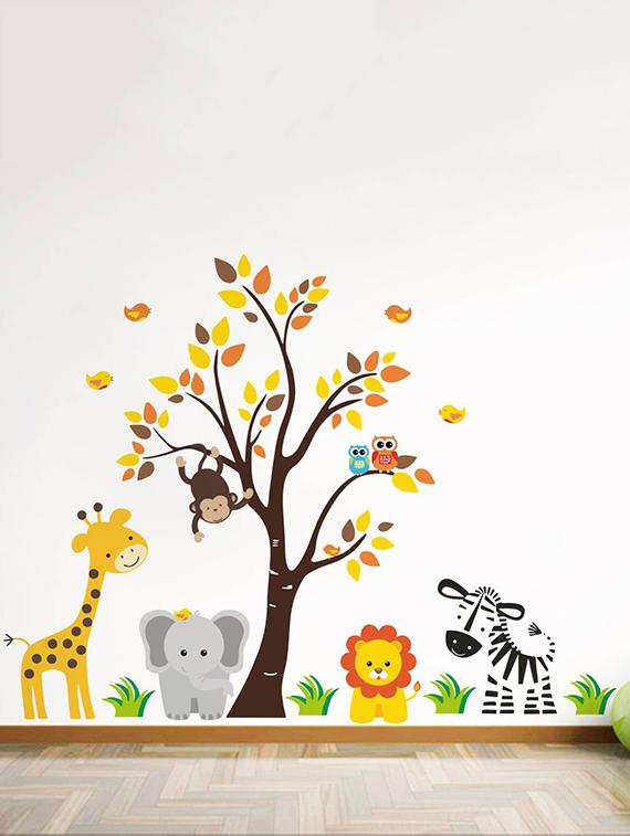 Rawpockets Wall Decals ' Baby Jungle Animals Story ' Wall stickers (PVC Vinyl) Multicolour - 15734138 - Zoom Image - 3
