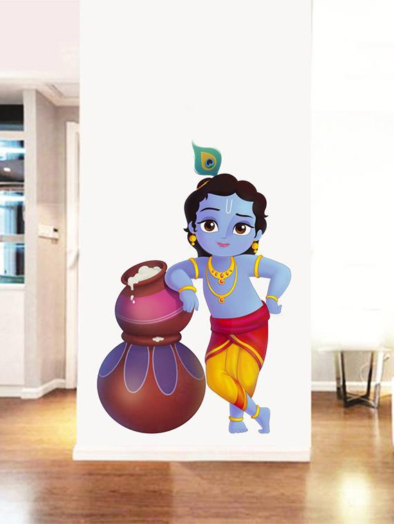Rawpockets Wall Decals ' Lord Krishna and Butter Pots ' Wall stickers (PVC Vinyl) Multicolour - 15734139 - Zoom Image - 3
