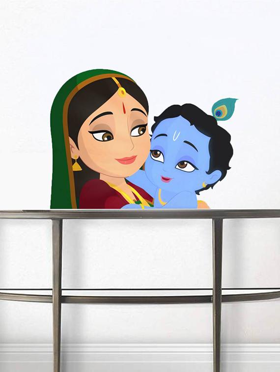 Rawpockets Wall Decals ' Lord Krishna and Mother ' Wall stickers (PVC Vinyl) Multicolour - 15734140 - Zoom Image - 3