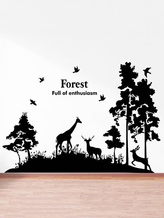 Rawpockets Wall Decals ' Forest and Animals Story (Full of Enthusiasm) Black ' Wall stickers (PVC Vinyl) Multicolour - 15734142 - Zoom Image - 3