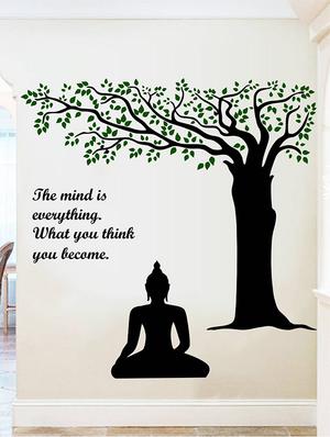 Rawpockets Wall Decals ' Lord Buddha under Tree and Quote on Mind ' Wall stickers (PVC Vinyl) Multicolour - 15734143 - Standard Image - 3