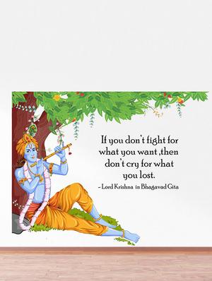 Rawpockets Wall Decals ' Lord Krishna Flute Bhagavad Gita Quote ' Wall stickers (PVC Vinyl) Multicolour - 15734147 - Standard Image - 3