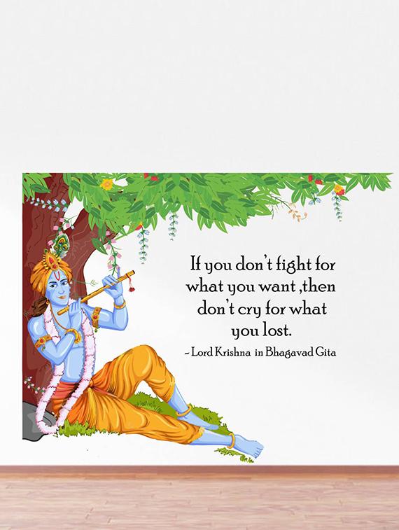 Rawpockets Wall Decals ' Lord Krishna Flute Bhagavad Gita Quote ' Wall stickers (PVC Vinyl) Multicolour - 15734147 - Zoom Image - 3