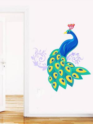 Rawpockets Wall Decals ' Decorative Blue Peacock ' Wall stickers (PVC Vinyl) Multicolour - 15734150 - Standard Image - 3