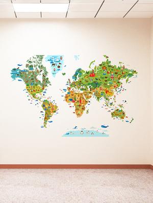 Rawpockets Wall Decals ' World Map With Animals ' Wall stickers (PVC Vinyl) Multicolour - 15734152 - Standard Image - 3