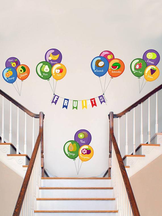Rawpockets Wall Decals ' Fruits Name on Balloons ' Wall stickers (PVC Vinyl) Multicolour - 15734153 - Zoom Image - 3