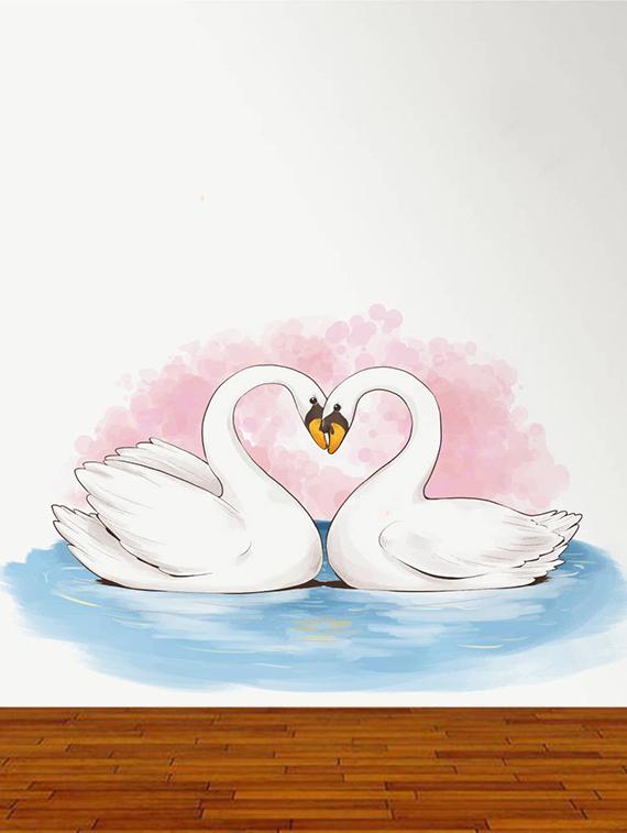 Rawpockets Wall Decals ' Beautiful Swan with Heart-in Background ' Wall stickers (PVC Vinyl) Multicolour - 15734157 - Zoom Image - 3