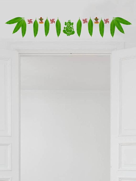 Rawpockets Wall Decals ' Mango Leaves with Ganapathi Decorative for Doors ' Wall stickers (PVC Vinyl) Multicolour - 15734158 - Zoom Image - 3