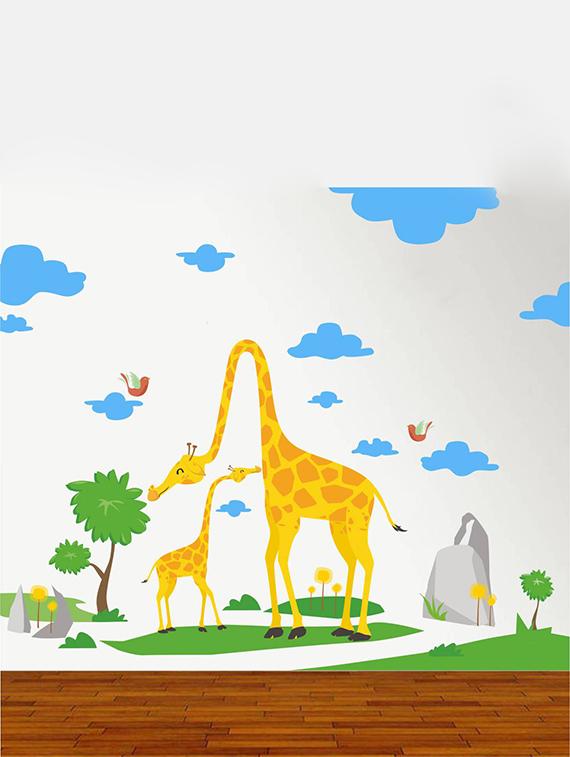 Rawpockets Wall Decals ' Giraffe Family and Nature ' Wall stickers (PVC Vinyl) Multicolour - 15734165 - Zoom Image - 3