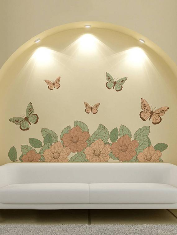 Rawpockets Wall Decals ' Flowers and Butterfly Decorative - Bed Room ' Wall stickers (PVC Vinyl) Multicolour - 15734174 - Zoom Image - 3