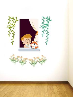 Rawpockets Wall Decals ' Boy and Cat Window Seeing ' Wall stickers (PVC Vinyl) Multicolour - 15734180 - Standard Image - 3