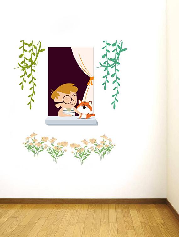 Rawpockets Wall Decals ' Boy and Cat Window Seeing ' Wall stickers (PVC Vinyl) Multicolour - 15734180 - Zoom Image - 3