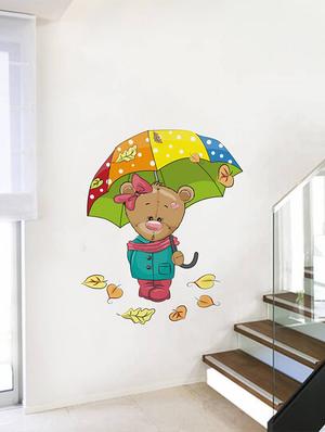 Rawpockets Wall Decals ' Bear with Umbrella Snow effect - Kids Room ' Wall stickers (PVC Vinyl) Multicolour - 15734181 - Standard Image - 3