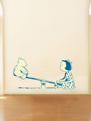 Rawpockets Wall Decals ' Bear and Girl Playing Seesaw ' Wall stickers (PVC Vinyl) Multicolour - 15734187 - Standard Image - 3