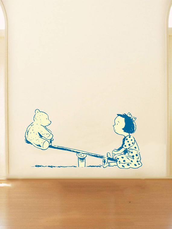 Rawpockets Wall Decals ' Bear and Girl Playing Seesaw ' Wall stickers (PVC Vinyl) Multicolour - 15734187 - Zoom Image - 3