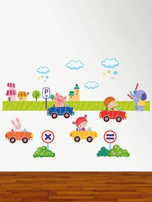 Rawpockets Wall Decals ' Animals and Kids Car Parking ' Wall stickers (PVC Vinyl) Multicolour - 15734192 - Standard Image - 3