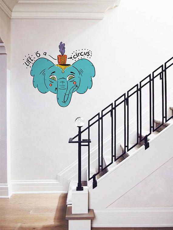 Rawpockets Wall Decals ' Life is a Circus ' Quote and Elephant ' Wall stickers (PVC Vinyl) Multicolour - 15734197 - Zoom Image - 3