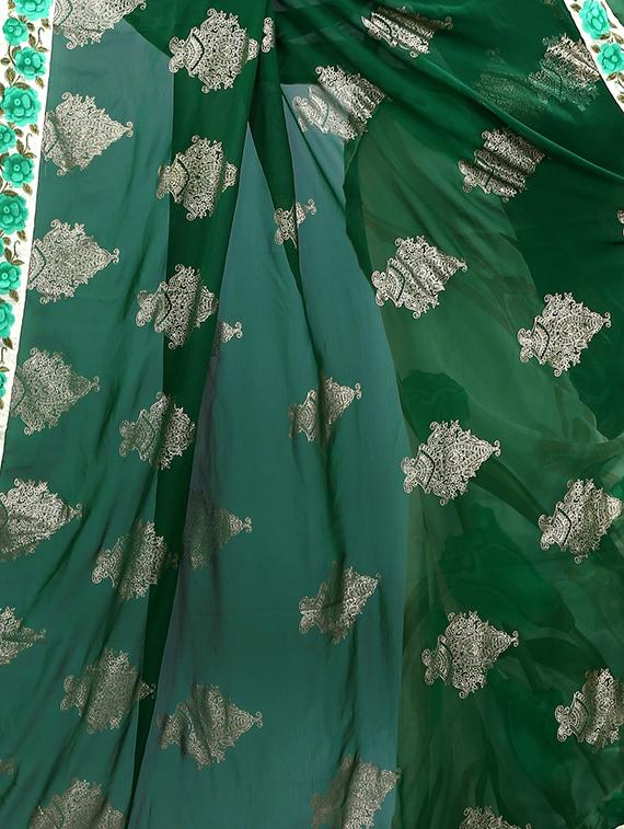 foil printed half & half saree with blouse - 15734680 - Zoom Image - 3