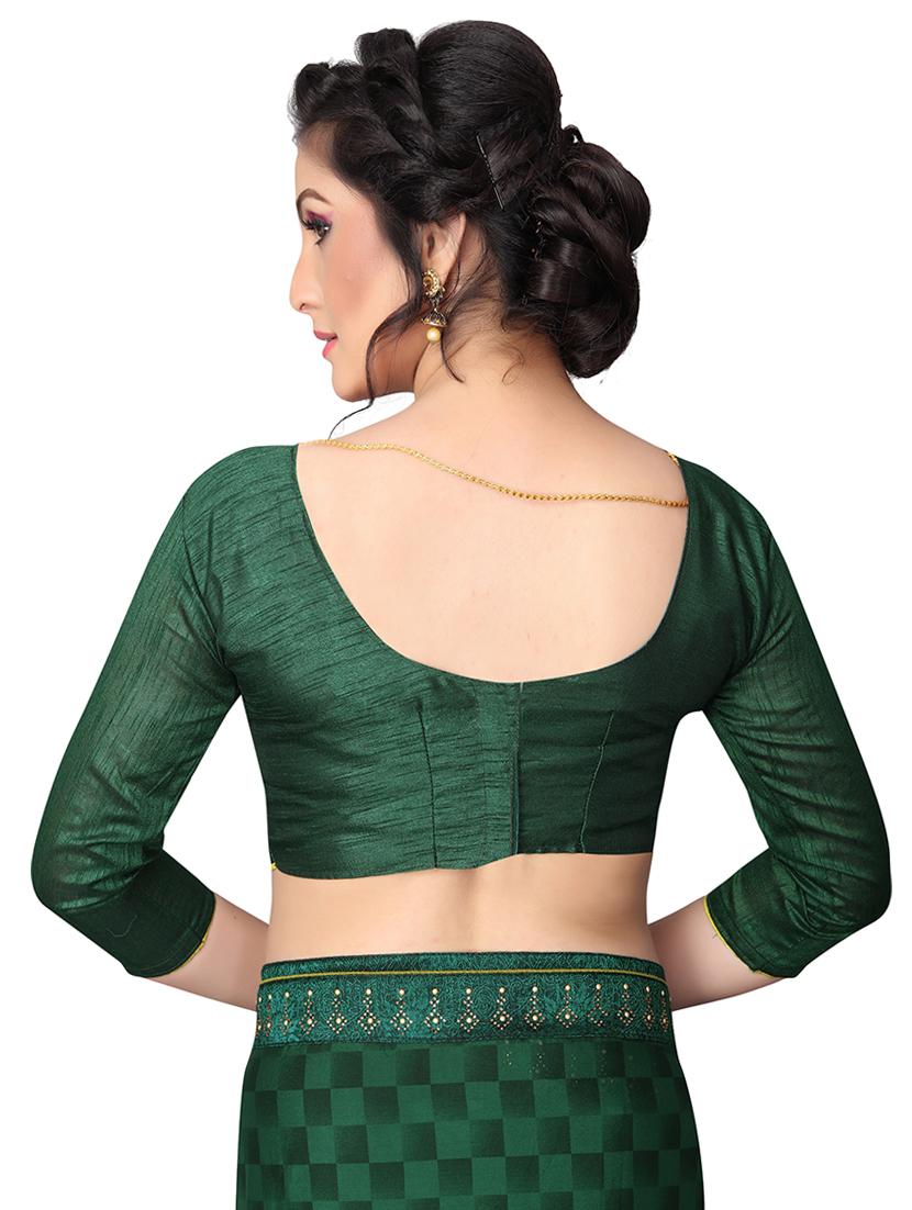 checkered printed saree with blouse - 15734785 - Zoom Image - 3