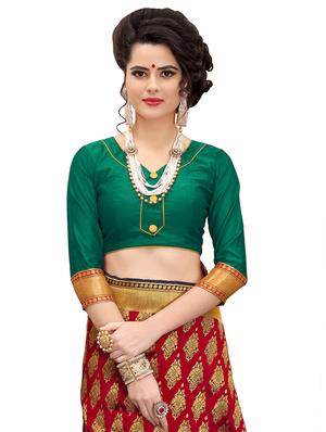 half & half zari banarasi saree with blouse - 15734883 - Standard Image - 3