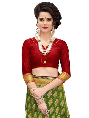 half & half zari banarasi saree with blouse - 15734884 - Standard Image - 3