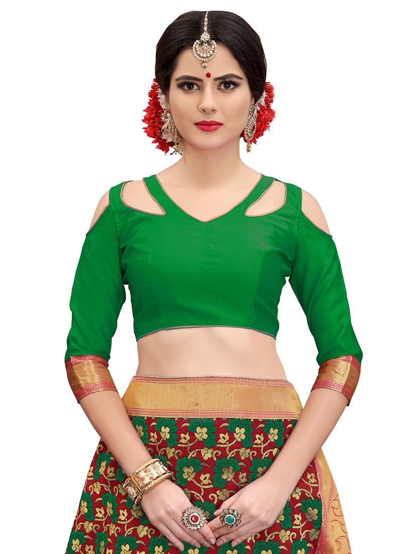 half & half floral banarasi saree with blouse - 15734890 - Zoom Image - 3